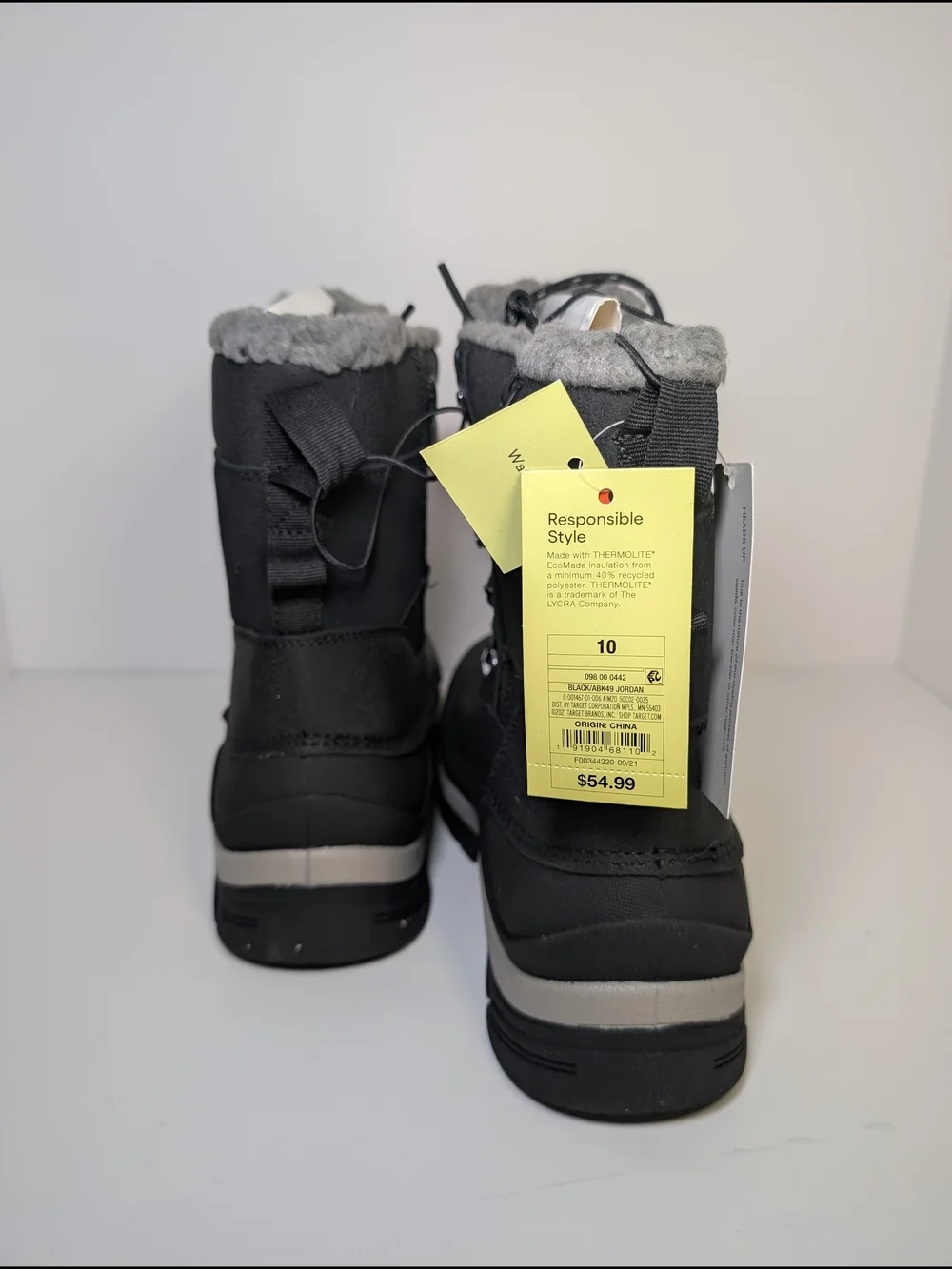 All In Motion Mens Jordan Winter Boots Size 10 Black Waterproof Snow NWT